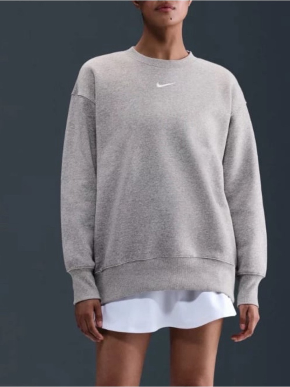Nike Light Gray Crew Sweatshirt with White Swoosh